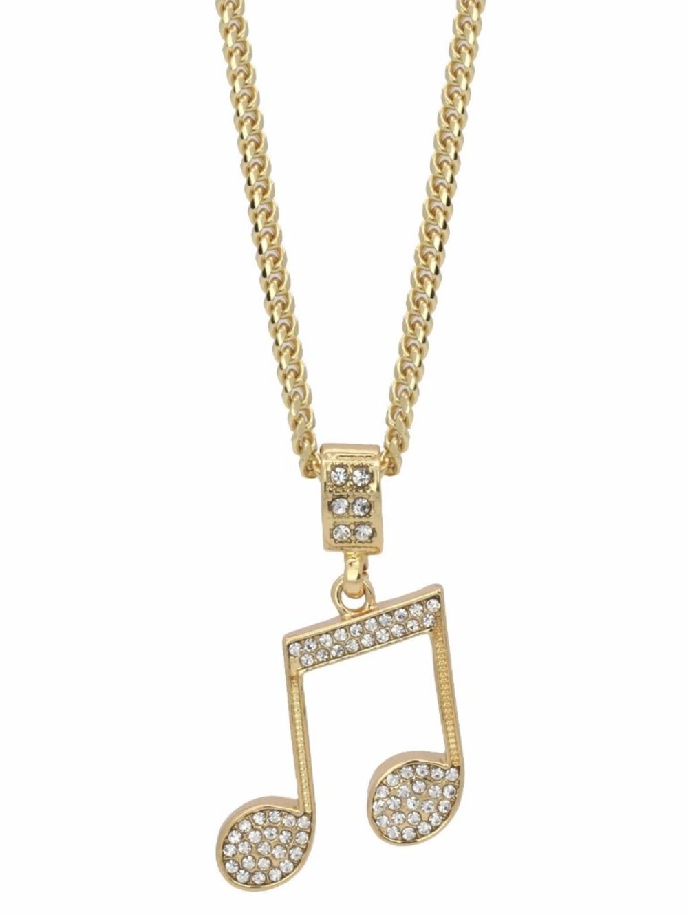 14K Plated Music Note CZ Pendant & 24” Cuban Chain